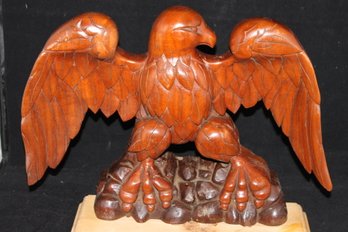 LARGE 15 Inch Wingspan Carved Wood Folk Art US Military Eagle Statue From Estate Of WWII Veteran