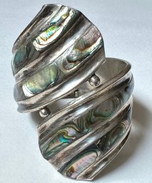 Vintage Balladares 925 Sterling Silver & Mother Of Pearl Hinged Bracelet