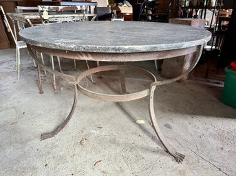 Antique Iron Based Table With Smooth Stone Tabletop