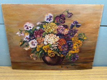 Beautiful Vintage Oil On Board Painting Of Flowers In Vase. Signed C. Stetson. Measures 17 13/16' X 23 3/4'.