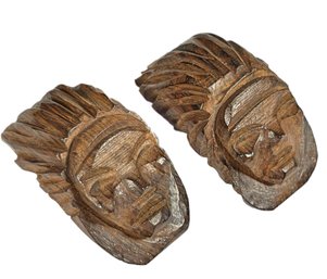 Vintage 1920s Carved (like Bakelite) Native American Indian Dress Clips In Wood