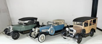 3 Jim Beam Car Decanters ~ 1934 Duesenberg Model J, 1929 Ford Woody & 1929 Ford Phaeton ~