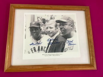 Willie Mays, Mickey Mantle And Hank Aaron Signed Print - J