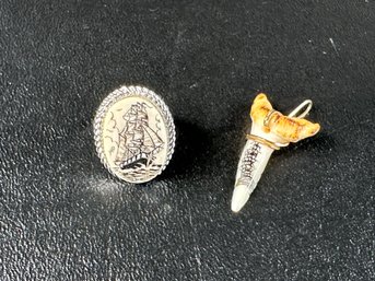 Traditional Vintage Scrimshaw Ring & Tooth Pendant