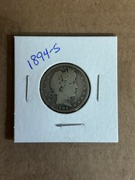 Beautiful 1894-S Barber Quarter, Silver Coin