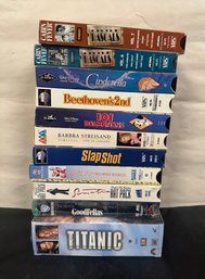 Lot Of VHS - Titanic, Good Fellas, Rat Pack, Slap Shot, Rudolph Red Nosed Reindeer, Rascals Vol  6 & 7. LP/C2