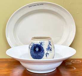 A Vintage Serving Plate And Bowl And Antique Vessel