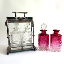 2 Sets Of Crystal Decanters - One With Lock