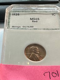 Lincoln Reverse Wheat  (1909-1958)  1928 1C  MS65 Red