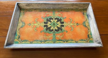 Large Decorative Painted Wooden Tray