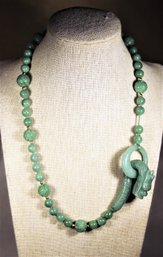 Super Fine Hand Carved Jade Jadeite Beaded Necklace Having Dragon Clasp