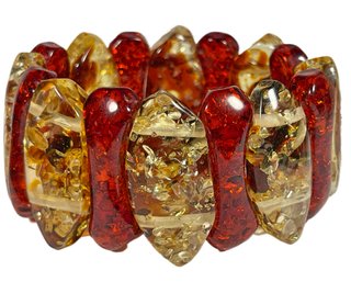 Genuine Amber Elastic Wide Formed Dual Color Bracelet Fits Any Size Wrist