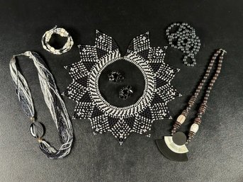 A Striking Assortment Of Vintage Costume Jewelry In Black & White