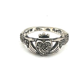 Vintage Sterling Silver Claddaugh Ring, Size 6.75