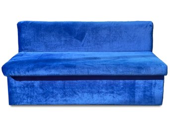 A Bespoke Built In Style Bench In Blue Velvet