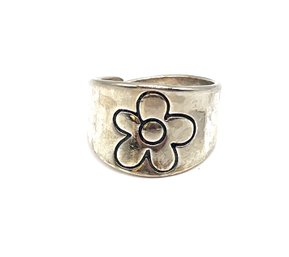 Vintage Sterling Silver Engraved Flower Ring, Size 6 Adjustable