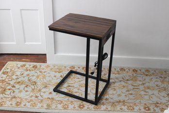 Rustic Style 'C' Shaped Side/snack Table With Charging Port.