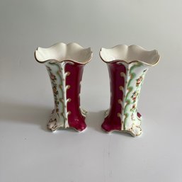 A Pair Of Matching Porcelain Floral Vases - 6 Inch