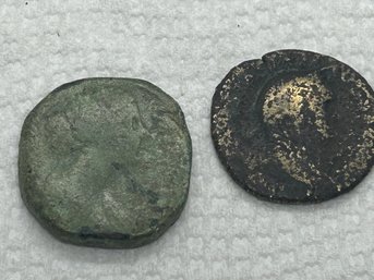 Pair Of Large Ancient Bronze Coins- Likely Roman