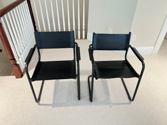 Pair Of Mart Stam Black Leather Cantilever Armchairs