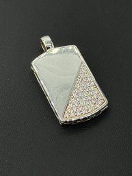 Beautiful Sterling Silver & CZ Dog Tag Pendant