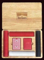 Vintage Marlboro Poker Set In Wood Carrying Box