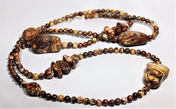 Very Fine Jasper Carved Hard Stone Beaded Necklace (needs Jump Ring To Clasp)