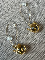 Vintage Single Bead Drop Earrings In Gold Finish