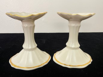 Pair Of Lenox Ceramic Candlestick Holders