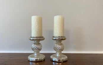 Pair Mercury Glass Candle Sticks