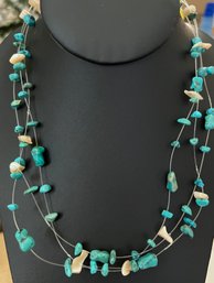 RARE RETIRED SILPADA TRIPLE STRAND FLOATING TURQUOISE AND MOTHER OF PEARL NECKLACE