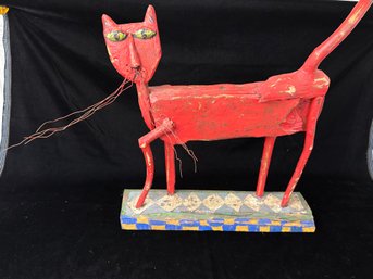 Wood Carved Hand Painted Cat Sculpture