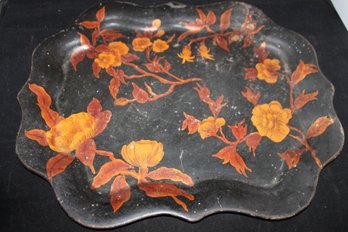 Early Asian Motif Decorated Large Tole Tray