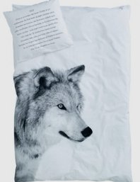 (2 OF 2 SET) DANISH BY NORD COPENHAGEN B&WHT WILDERNESS WOLF PRINT DUVET QUILT COMFORTER COVER & PILLOWCASE