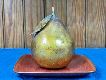 Vintage Gilt Metal Pear & Ceramic Dish