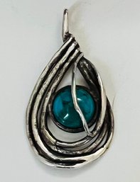 VINTAGE SIGNED SILVER TONE BLUE STONE PENDANT ISRAEL