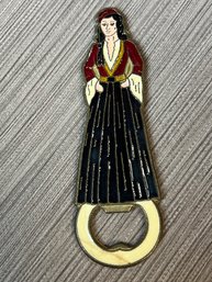 Vintage Bar Maiden Enamel Over Brass Bottle Opener