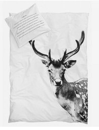 (1 OF 2) DANISH BY NORD BLK&WHT WILDLIFE DEER DUVET QUILT COMFORTER COVER & PILLOWCASE