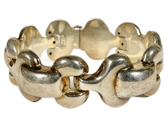 Fine Wide Italian Mid Century Design Link Bracelet Marked 925