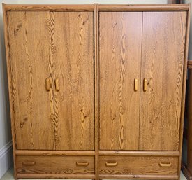 Pair Of Faux Wood Deep Storage Closets (2)