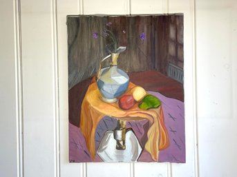 Still Life Of Decanter With Fruit, Signed