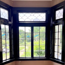 A Set Of Antique Leaded Stained Glass Transoms And Casement Window - Black Trim Salon