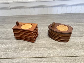 Hellerbrand And Other Mid Century Wood Coasters , 6 And 9 Piece Sets