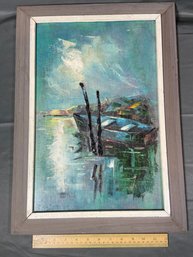 Signed Hally? Waterscape Painting On Canvas 16x22 Framed