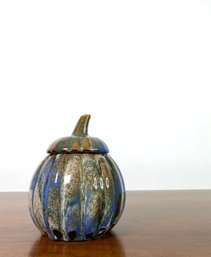 Glazed Ceramic Gourd Vessel With Lid