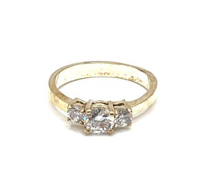 Vintage Gold Color Three Clear Stones Ring, Size 10