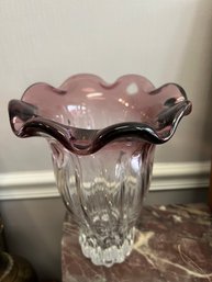 Handmade Polish Art Glass Vase With Purple Edge