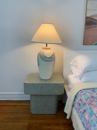 Pair Of Large 1980s Postmodern Plaster Table Lamp With Watercolor Pastel Draped Detail