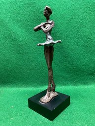 Brutalist Forged Bronze Alberto Giacometti Style Ballerina Dancer Art Sculpture On Black Base. 10 1/8' Tall.