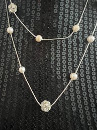 Pearl And Gemstone Disco Ball Necklace On Silver Snake Chain